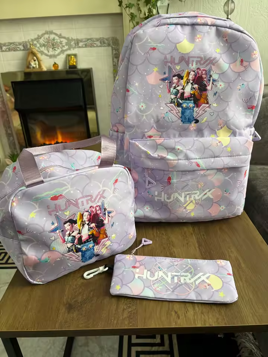 ⭐ Pack Escolar K-POP Huntrax™ — Mochila + Lonchera + Estuche (Edición Rumi & Zoey)